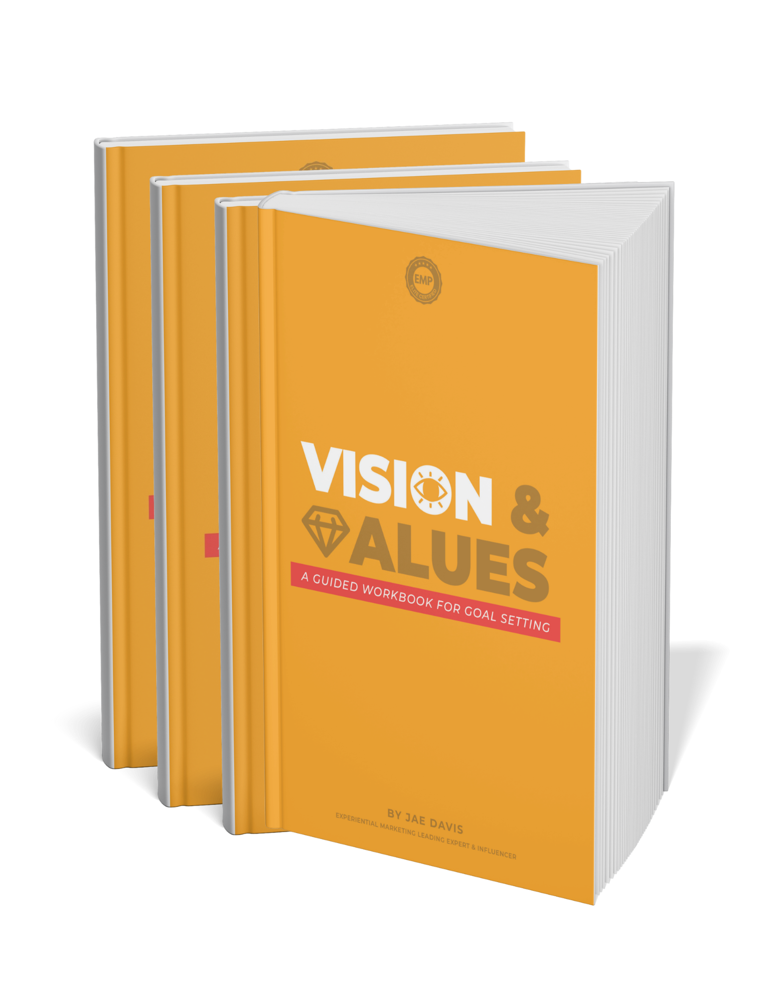 Two 'Vision & Values' workbooks with a visible brand logo on a white background
